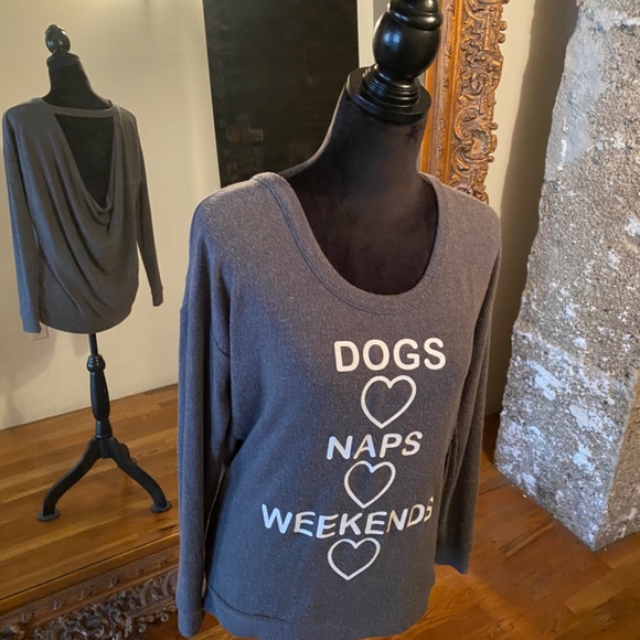 COPY - Chaser “Dogs Naps Weekends” Graphic Top with draped drape draping cowl n… - Picture 10 of 14